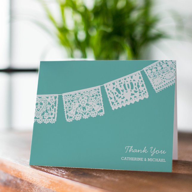 Papel Picado Aqua | Wedding Thank You Card (Creator Uploaded)