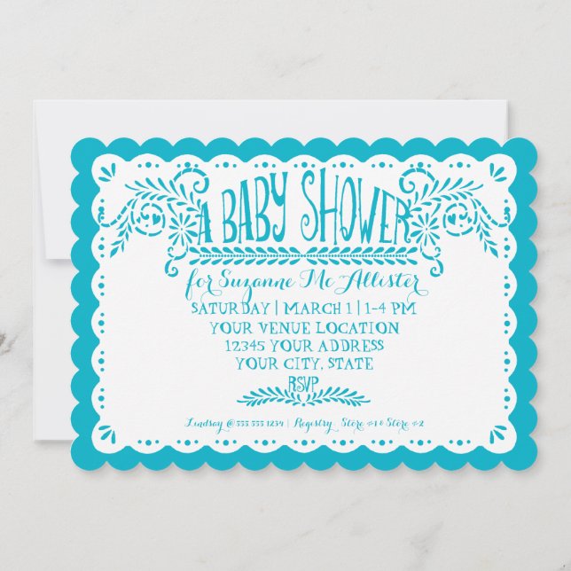 Papel Picado Baby Girl Shower Pink Blue Fiesta Invitation (Back)