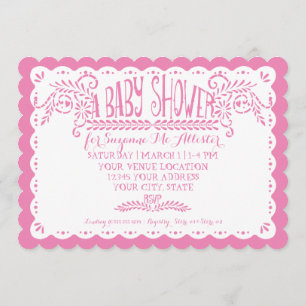 Papel Picado Baby Girl Shower Sky Pink Fiesta Invitation