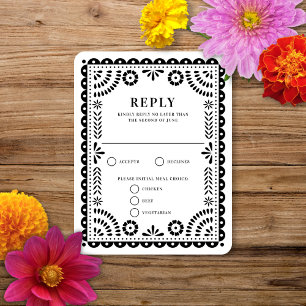 Papel Picado Black Wedding Reply RSVP Card
