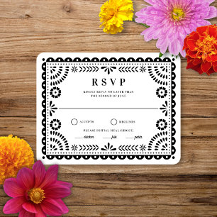 Papel Picado Black White   Wedding Reply RSVP Card