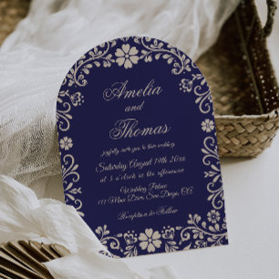 Papel Picado Blue Mexican Wedding Invitation