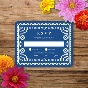 Papel Picado Blue   Wedding Reply RSVP Card