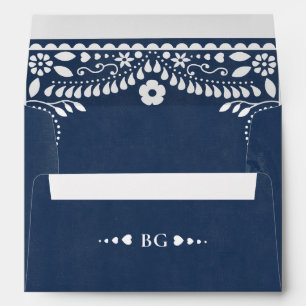 Papel Picado Boda Mexican Rustic Blue Wedding Envelope