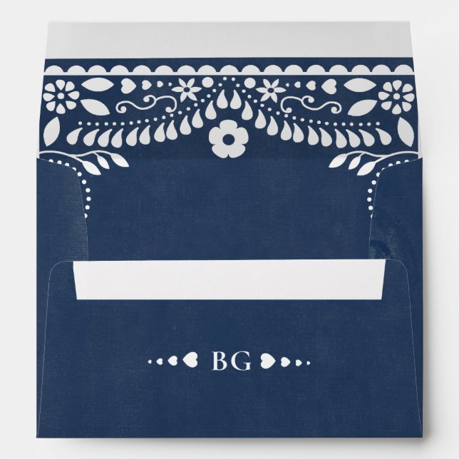 Papel Picado Boda Mexican Rustic Blue Wedding Envelope (Back (Bottom))