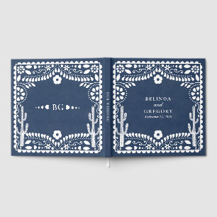 Papel Picado Boda Mexican Rustic Blue Wedding Guest Book
