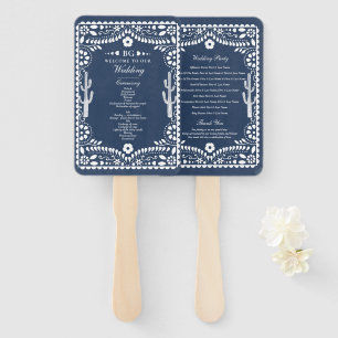 Papel Picado Boda Mexican Rustic Blue Wedding  Hand Fan