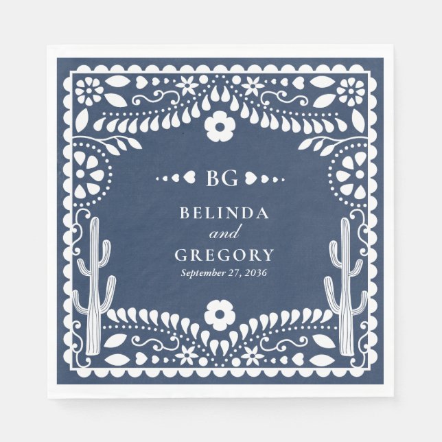 Papel Picado Boda Mexican Rustic Blue Wedding Napkin (Front)