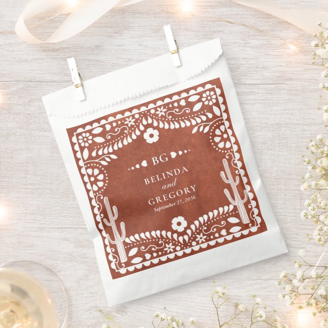 Papel Picado Boda Mexican Terracotta Brown Wedding Favour Bag (Clipped)
