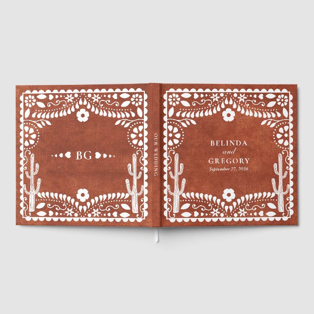 Papel Picado Boda Mexican Terracotta Brown Wedding Guest Book (Full)