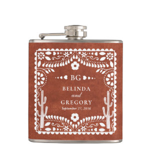 Papel Picado Boda Mexican Terracotta Brown Wedding Hip Flask
