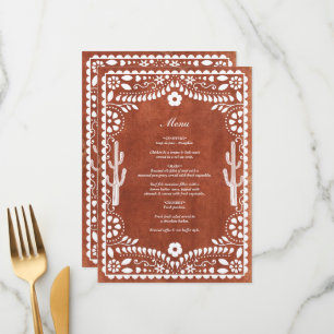 Papel Picado Boda Mexican Terracotta Brown Wedding Menu