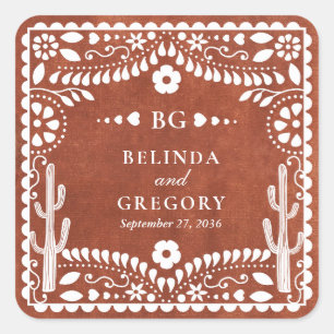 Papel Picado Boda Mexican Terracotta Brown Wedding Square Sticker