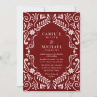 Papel Picado Burgundy Mexican Wedding Invitation