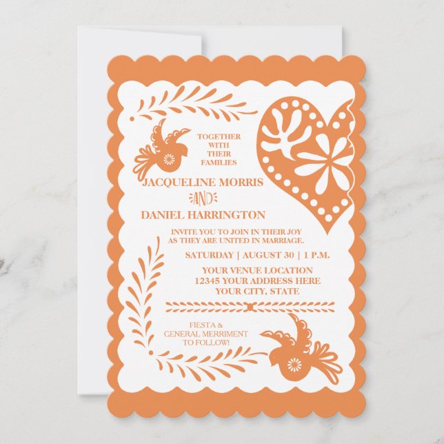 Papel Picado Citrus Orange Fiesta Wedding Banner Invitation (Front)
