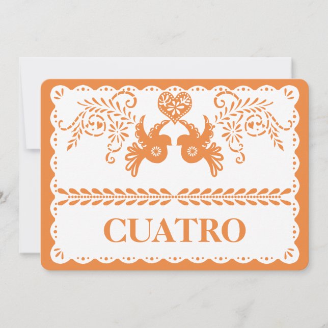 Papel Picado Cuatro Four Table Number Gold Fiesta (Front)