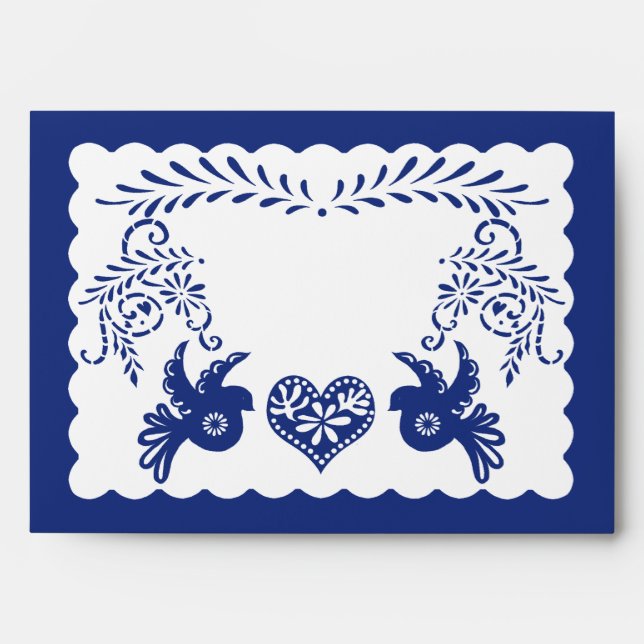 Papel Picado Dark Blue Light Fiesta Wedding A7  Envelope (Front)