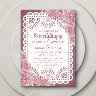 Papel Picado Dusty Roses Wedding Invitation