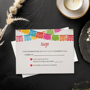 Papel Picado Elegant Colorful Boda Spanish Wedding RSVP Card