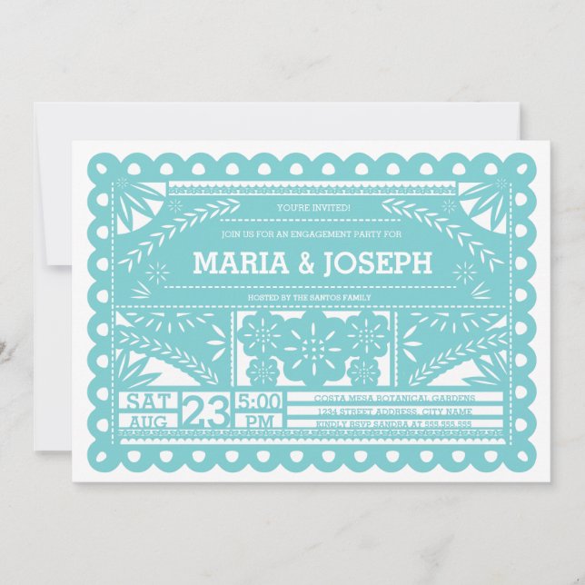 Papel Picado Engagement Party Invite - Blue (Front)