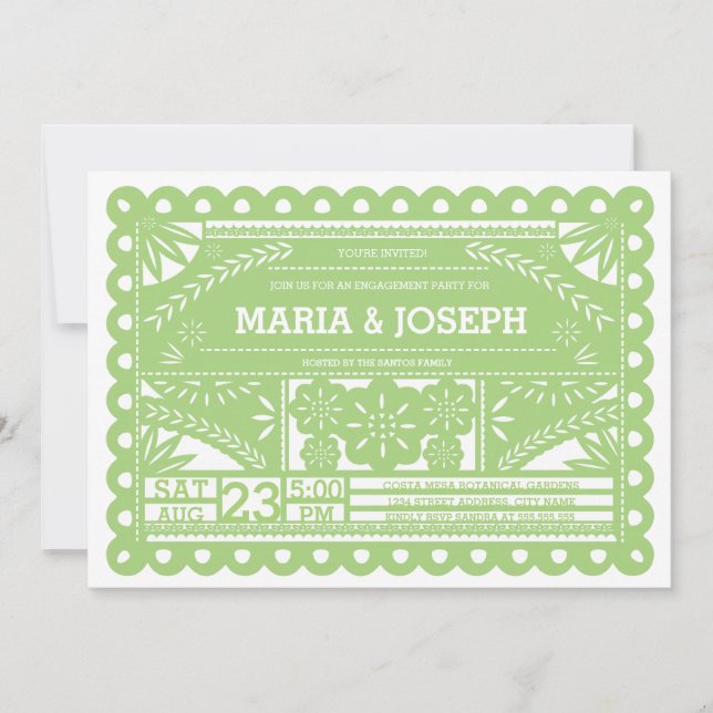 Papel Picado Engagement Party Invite - Green (Front)