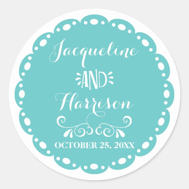 Papel Picado Envelope Seal Aqua Fiesta Wedding (Front)