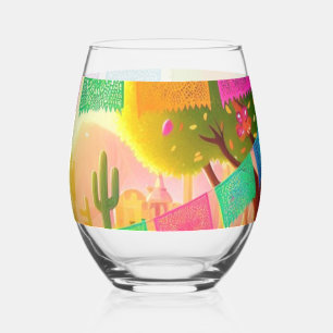 Papel Picado Fiesta Stemless Wine Glass