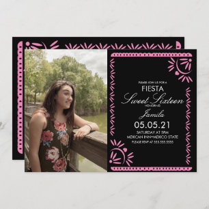 Papel Picado Fiesta Sweet 16 Mexican Pink Photo Invitation