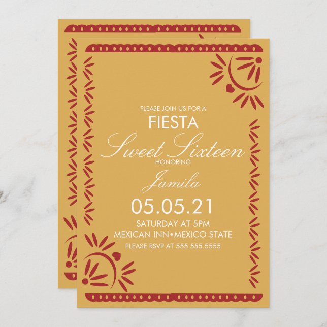 Papel Picado Fiesta Sweet 16 Mexican Scallop Invitation (Front/Back)