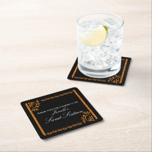Papel Picado Fiesta Sweet 16 Mexican Thank You Squ Square Paper Coaster