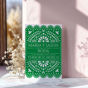 Papel Picado Green Folk Art Boda Spanish Wedding Invitation