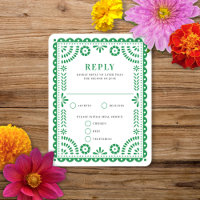 Papel Picado Green | Wedding Reply RSVP Card