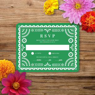 Papel Picado Green Wedding Reply RSVP Card