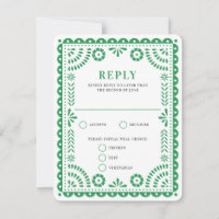 Papel Picado Green | Wedding Reply RSVP Card