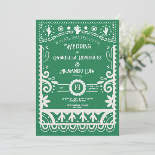Papel Picado Green & White Wedding Invitation