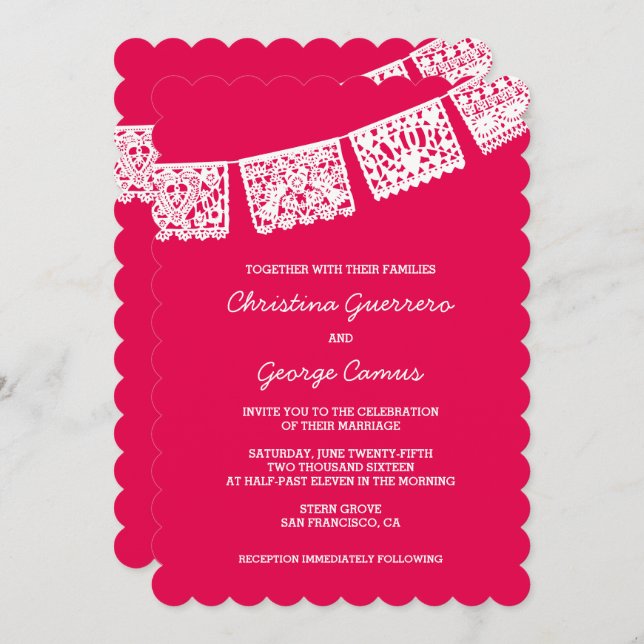 Papel Picado Hot Pink | Wedding Invitation (Front/Back)