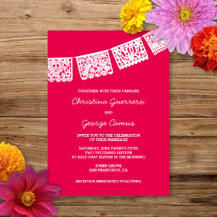 Papel Picado Hot Pink   Wedding Invitation