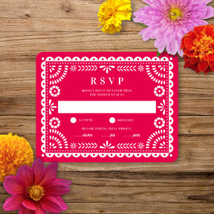 Papel Picado Hot Pink   Wedding Reply RSVP Card