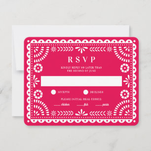 Papel Picado Hot Pink Wedding Reply RSVP Card