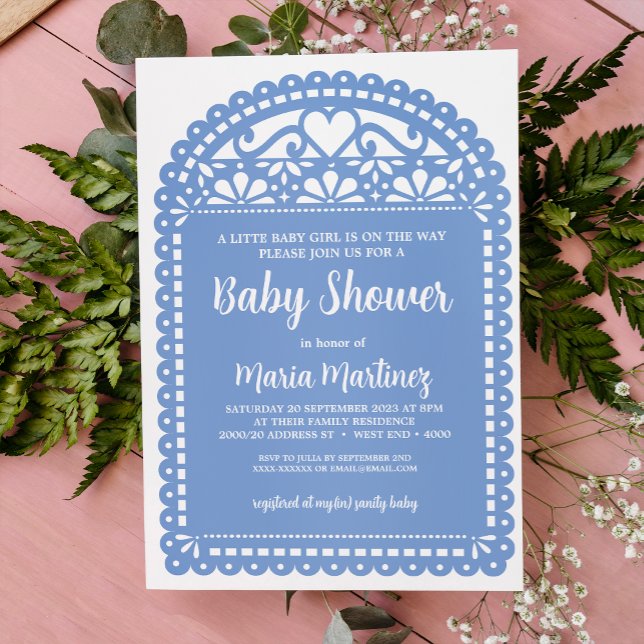 Papel Picado Inspired Blue Baby Shower Invitation (Creator Uploaded)