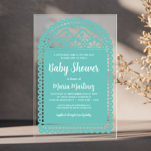 Papel Picado Inspired Pink Baby Shower Acrylic Invitations