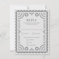 Papel Picado Light Grey | Wedding Reply RSVP Card