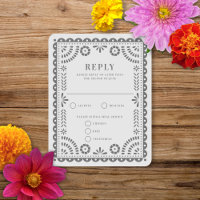 Papel Picado Light Grey | Wedding Reply RSVP Card