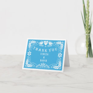 Papel picado love birds blue wedding Thank You Card