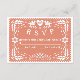 Papel picado love birds coral peach wedding RSVP Card