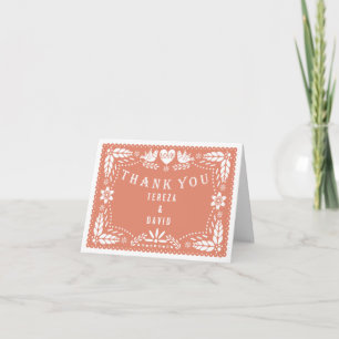 Papel picado love birds coral wedding Thank You Card