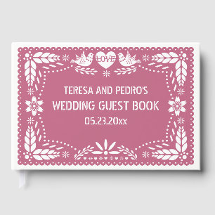 Papel picado love birds dusty rose pink wedding  guest book