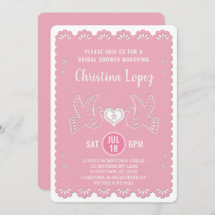 Papel Picado Love Birds Pink Bridal Shower Invitation