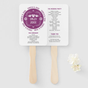 Papel picado love birds purple wedding program hand fan