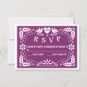 Papel picado love birds purple wedding RSVP reply Card